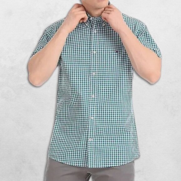 Tommy Hilfiger Short Sleeve Custom Fit Button-Down Collar Shirt Mens Medium - Picture 1 of 5